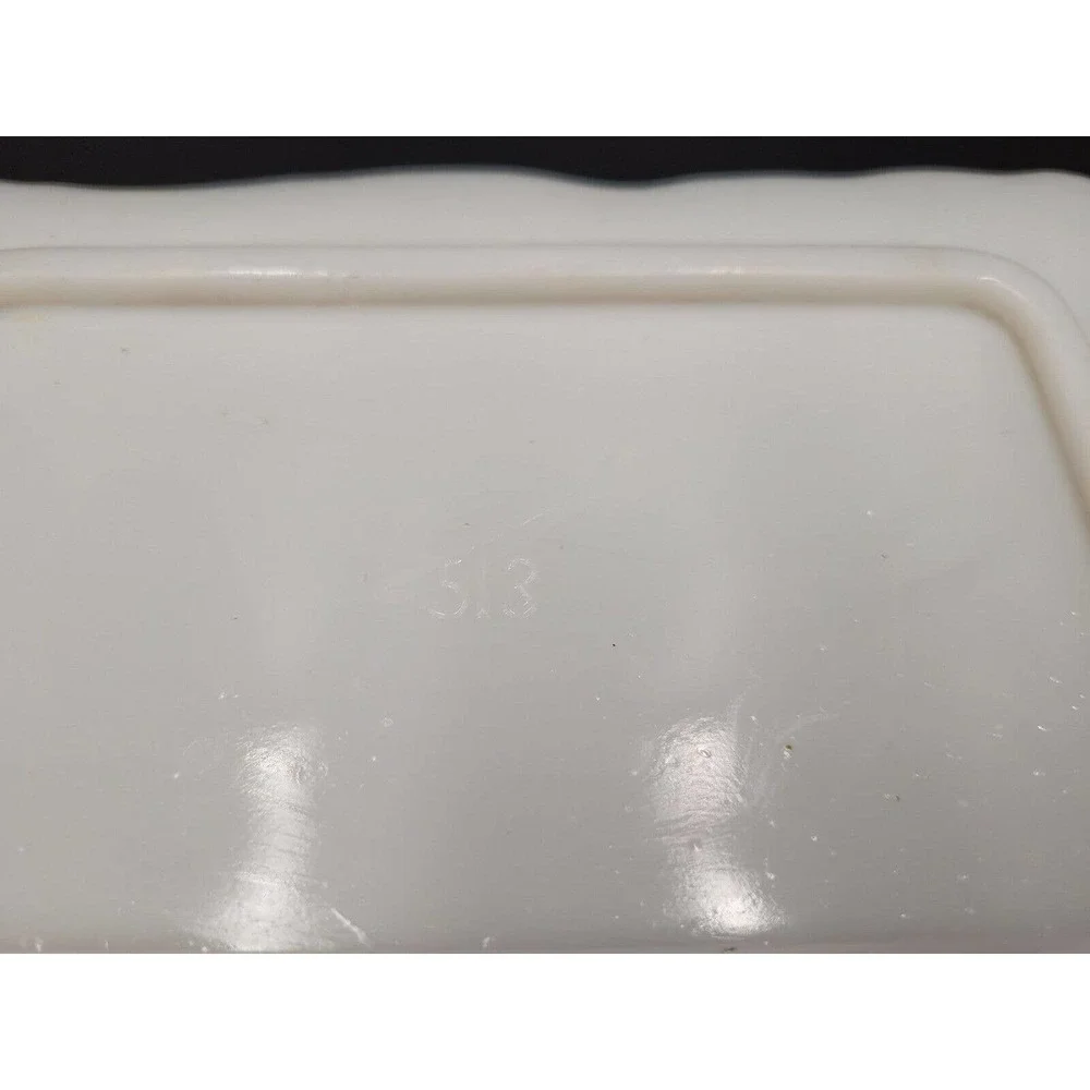 ATQ Milk Glass Vanity Tray Powder Trinket Box Victorian #513 Gold Tone Trim